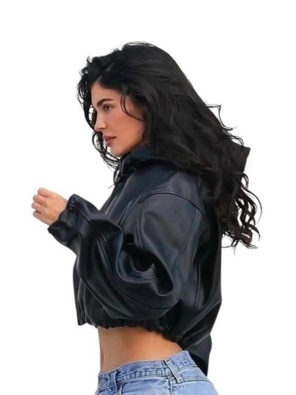 KHY Oversized Black Faux Leather Hooded Bomber Jacket Sz M - Picture 8 of 14